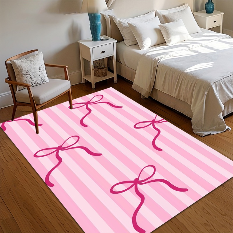 Commercial Ribbon Printing Machine - Cute Pink Striped Bow Area Rug